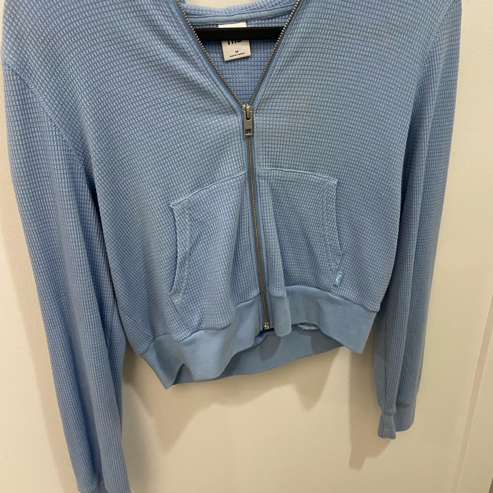 Aritzia TNA Medium Light Blue Waffle-Knit Zip Hoodie Jacket